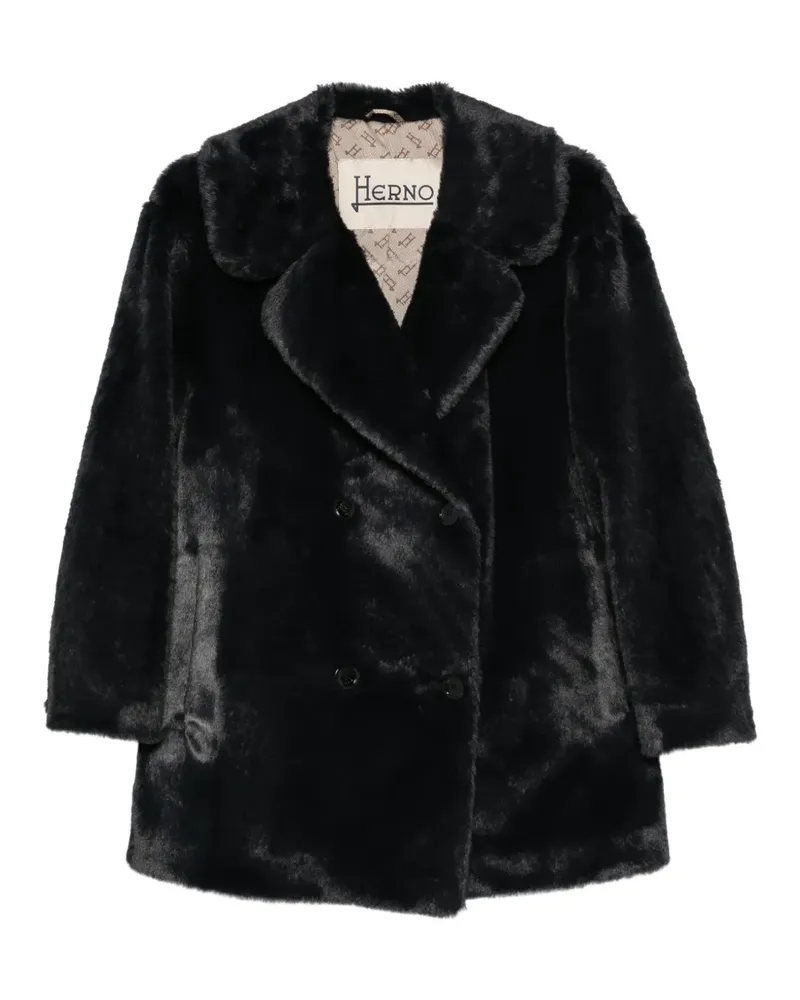 Herno Doppelreihiger Mantel aus Faux Fur - Schwarz Schwarz