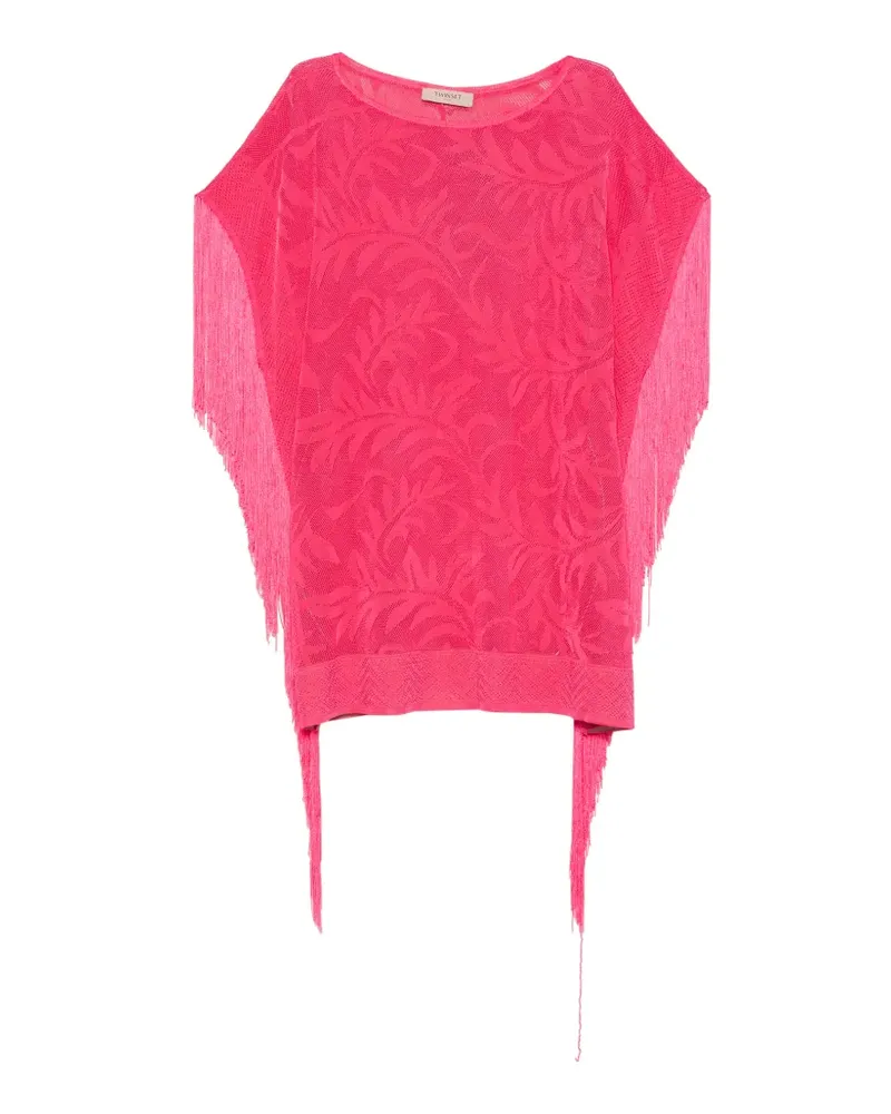 Twin-Set Mesh-Pullover mit Fransenbesatz - Rosa Rosa