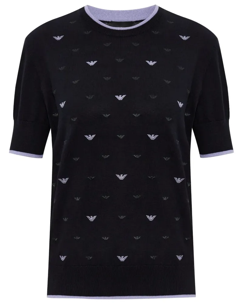 Emporio Armani Oberteil mit Adlerstickerei - Schwarz Schwarz