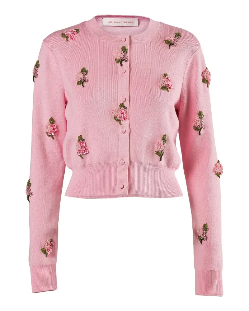 Carolina Herrera New York floral-embroidered cardigan - Rosa Rosa