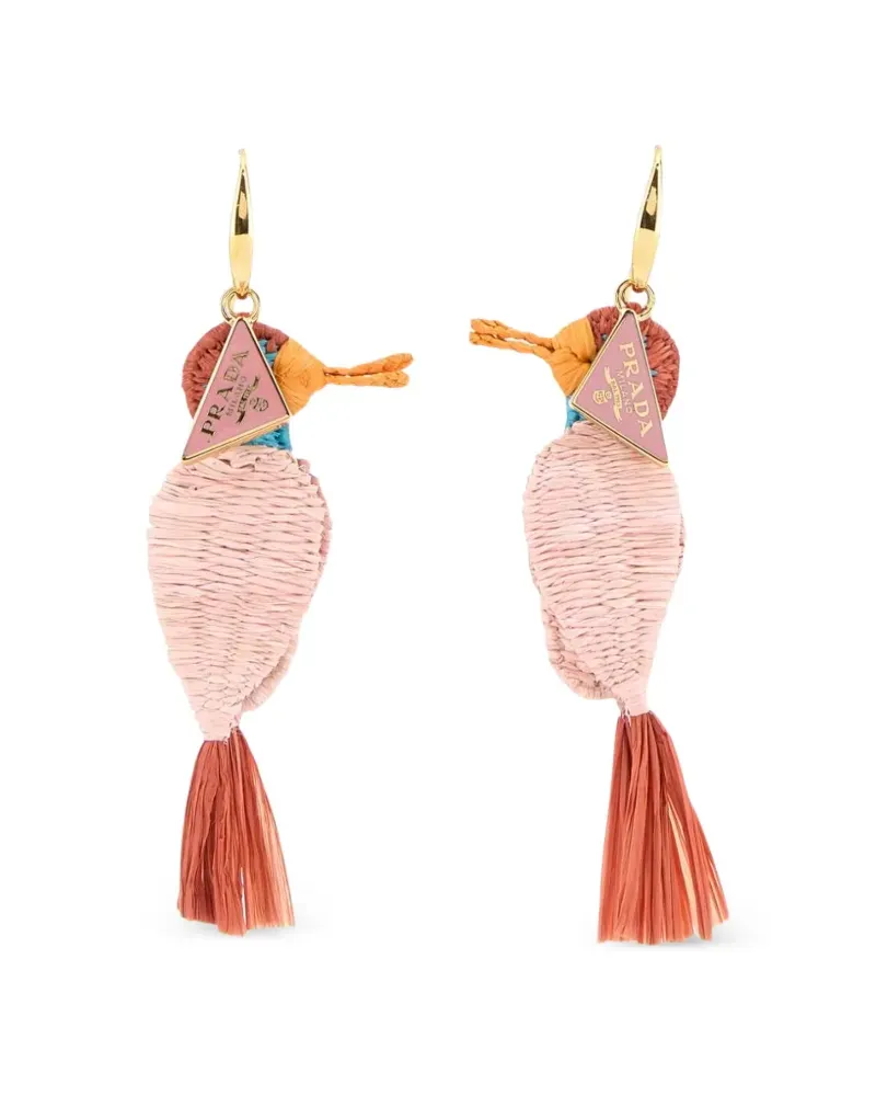 Prada Ohrringe aus Raffiabast mit Vogelmotiv - Gold Gold