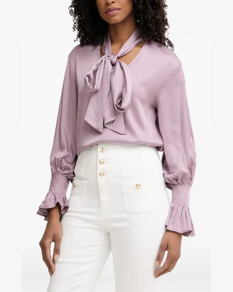 Silvian Heach Gesmokte Bluse mit Schleifenkragen - Violett Violett