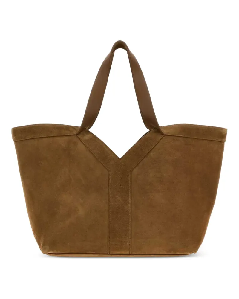 Saint Laurent Y-shaped panelled suede tote bag - Braun Braun