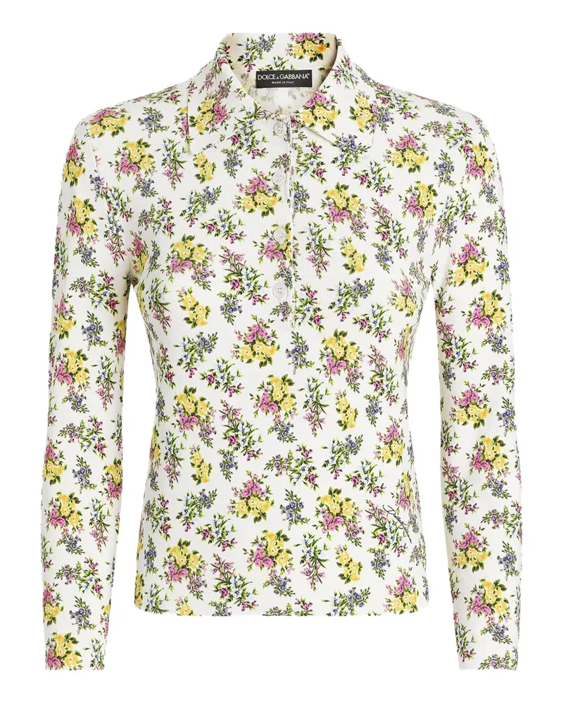 Dolce & Gabbana Poloshirt mit Blumen-Print - Weiß Weiß