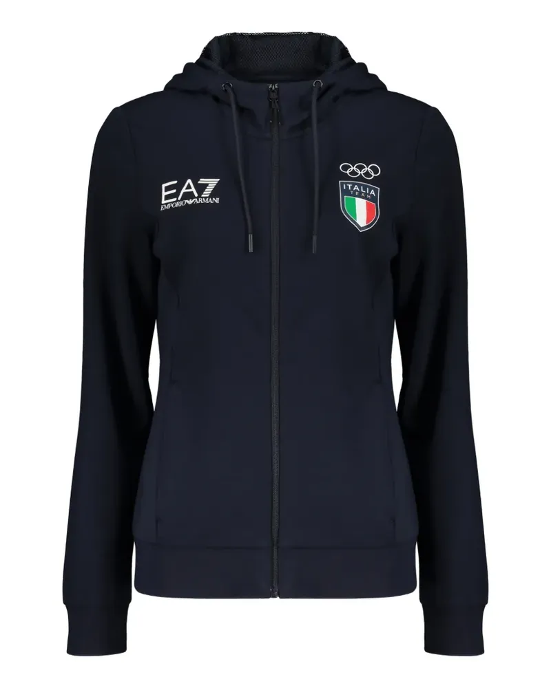 EA7 Kapuzenjacke mit Logo-Print - Blau Blau