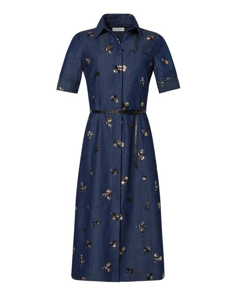Altuzarra sequin-embellished floral-print midi shirt dress - Blau Blau