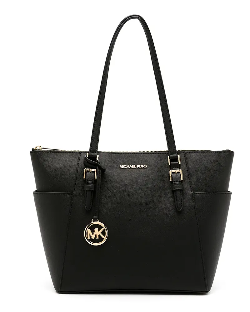 Michael Kors Charlotte Schultertasche aus Saffianleder - Schwarz Schwarz