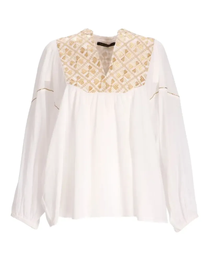 Greek Archaic Kori Top mit geometrischem Muster - Weiß Weiß