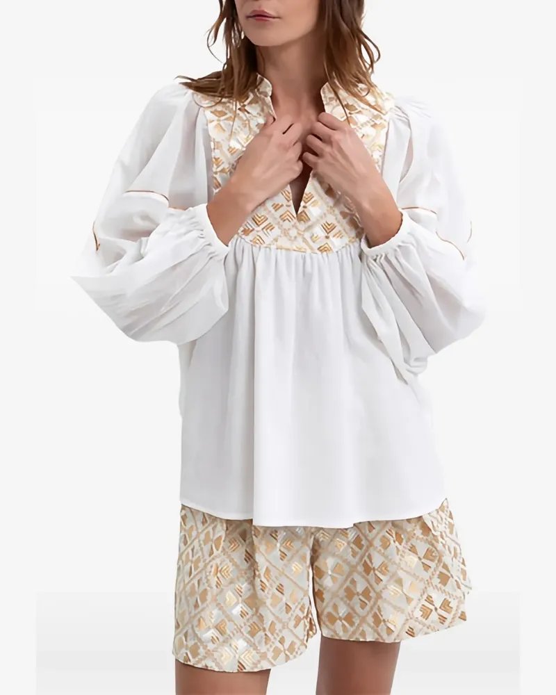 Greek Archaic Kori geometric-pattern blouse - Weiß Weiß