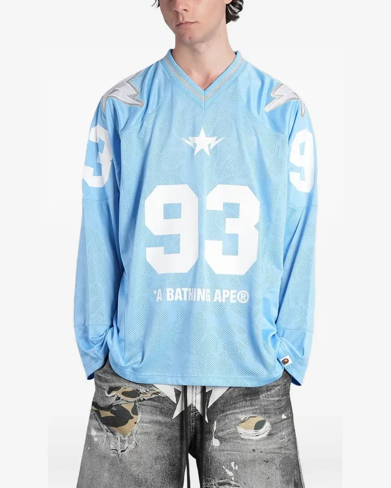 BAPE mesh logo-print long-sleeve T-shirt - Blau Blau