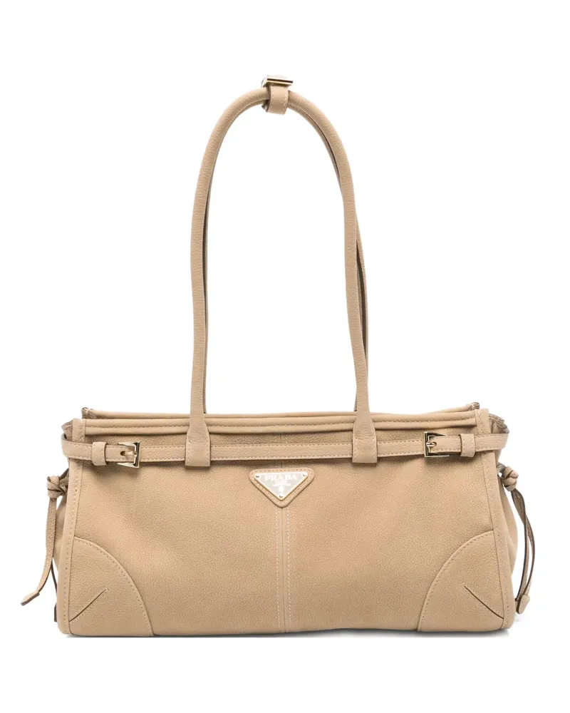 Prada medium Bonnie logo-plaque shoulder bag - Nude Nude