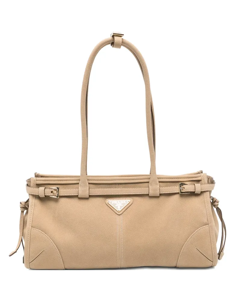 Prada medium Bonnie logo-plaque shoulder bag - Nude Nude