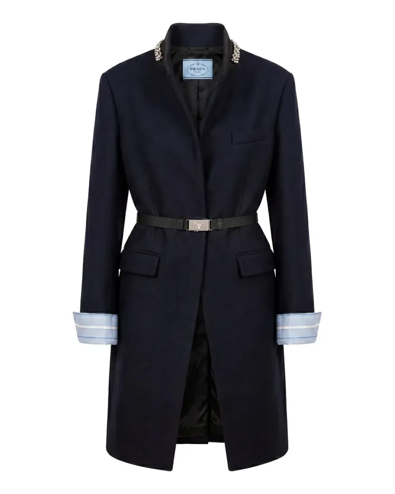 Prada crystal-embellished belted coat - Blau Blau