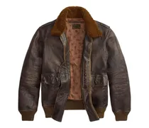 Lederjacke mit Shearling-Kragen - Braun