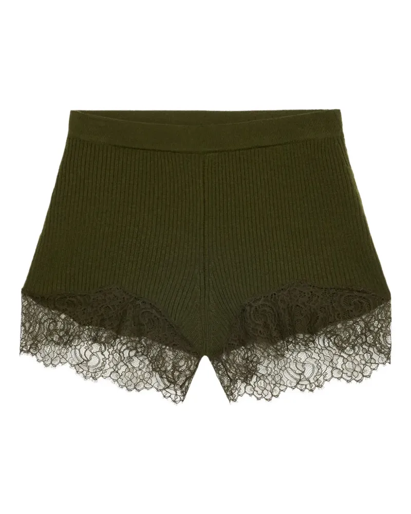 Blumarine Gerippte Shorts mit Spitzenbesatz - Grün Grün