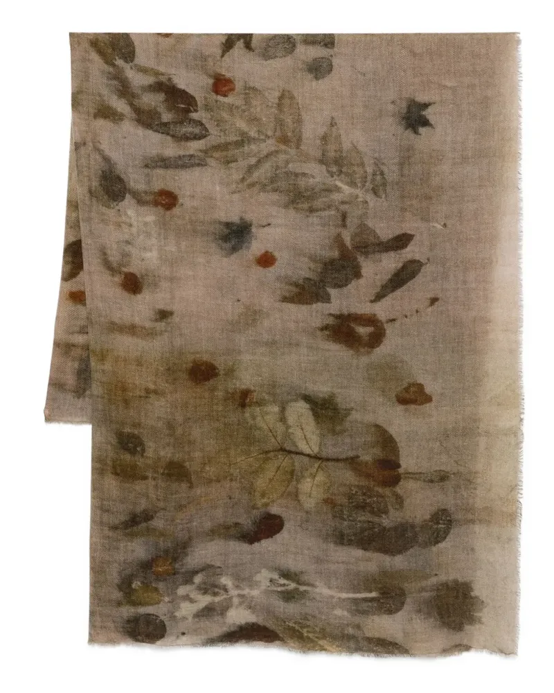 Faliero Sarti Ausgefranster Schal mit Blatt-Print - Nude Nude