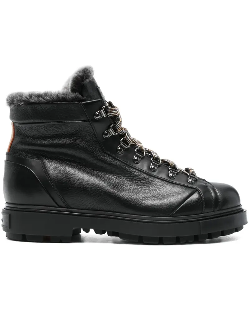 Santoni fur-trim lace-up boots - Schwarz Schwarz