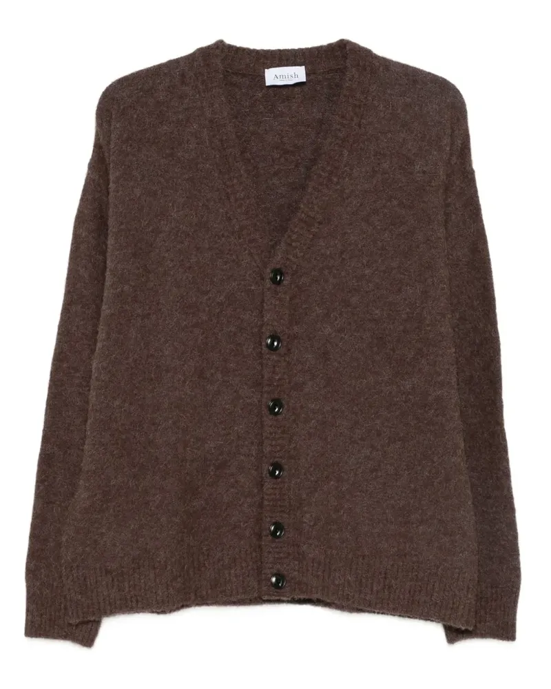 Amish Geknöpfter Cardigan mit V-Ausschnitt - Braun Braun