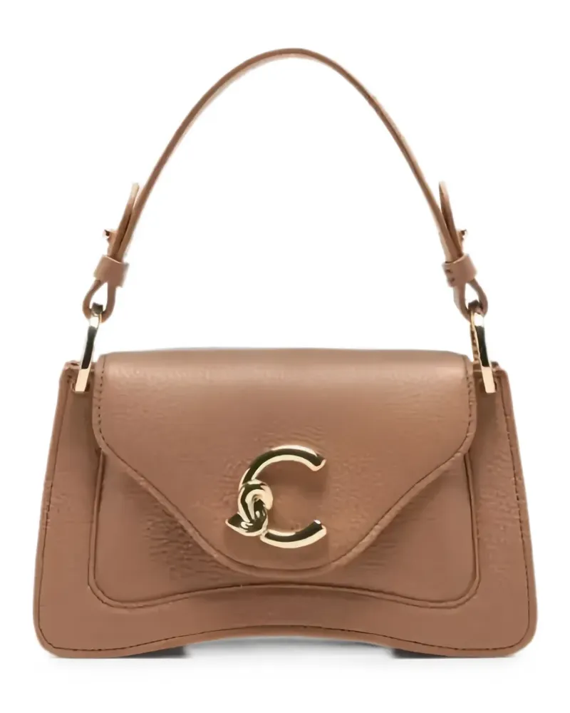 Coccinelle C-Me logo-plaque pebbled-leather tote bag - Nude Nude