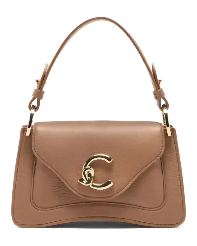 Coccinelle Sfera Tote Bag aus gekörntem Leder mit Logo-Schild - Nude Nude