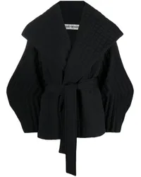 Issey Miyake Doppelreihiger Pleated Grid Trenchcoat Schwarz