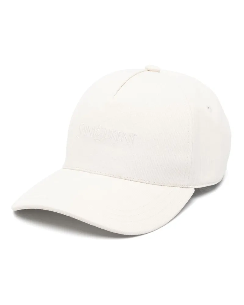 Saint Laurent Baseballkappe aus Cord mit Logo - Nude Nude
