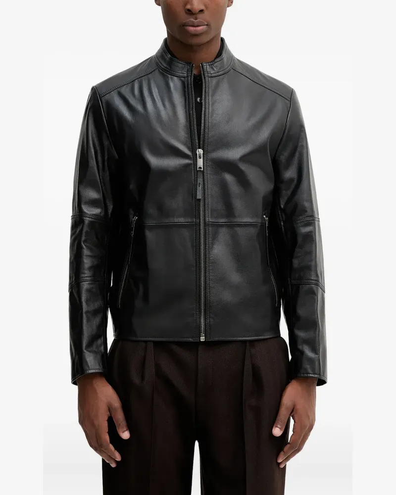 HUGO BOSS Lederjacke mit Reißverschluss - Schwarz Schwarz