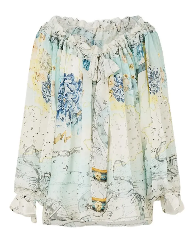 Camilla Geraffte Bluse mit rundem Ausschnitt - Weiß Weiß