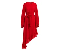 Asymmetrisches Kleid mit Rüschen - Rot