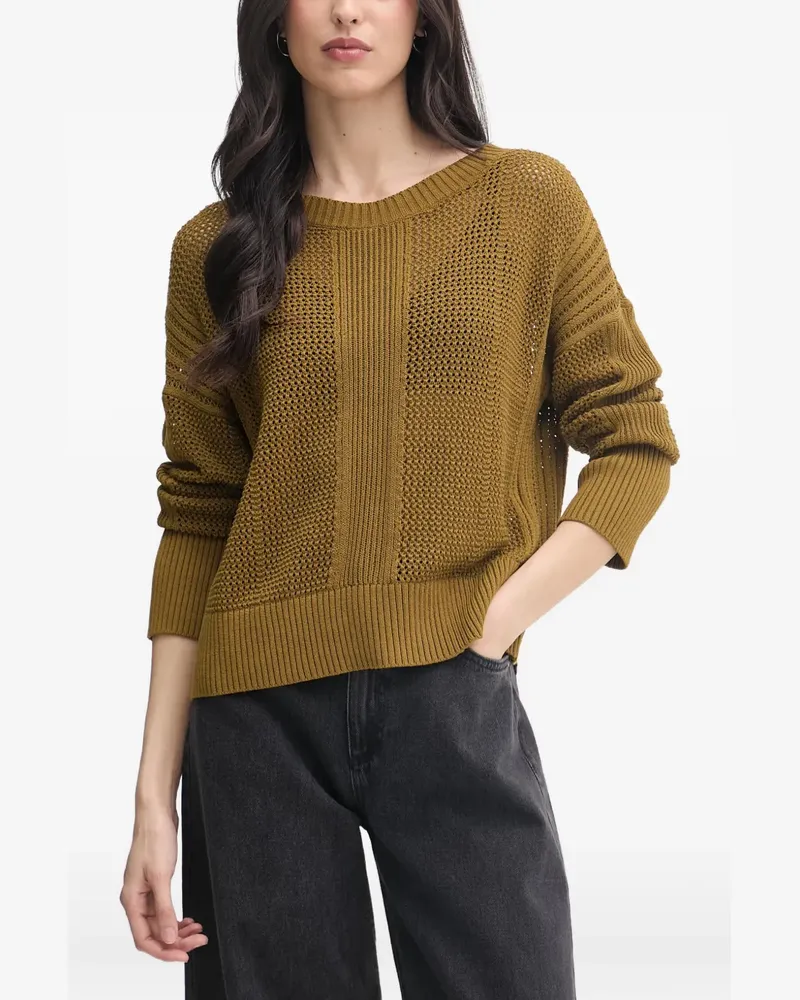 Sisley Lochstrick-Pullover mit geripptem Saum - Braun Braun
