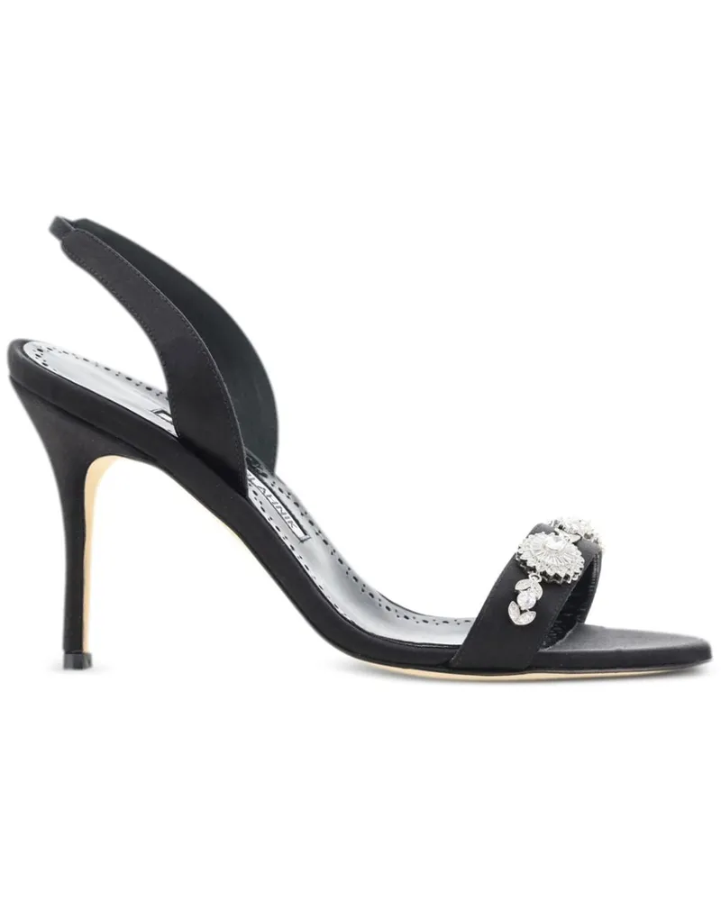 Manolo Blahnik Verzierte Lamisan Slingback-Sandalen 90mm - Schwarz Schwarz