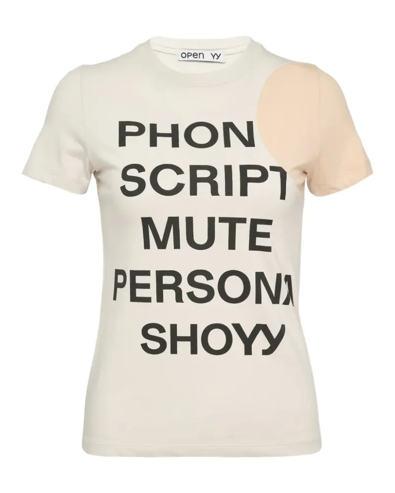 OPEN YY logo-print T-shirt - Nude Nude