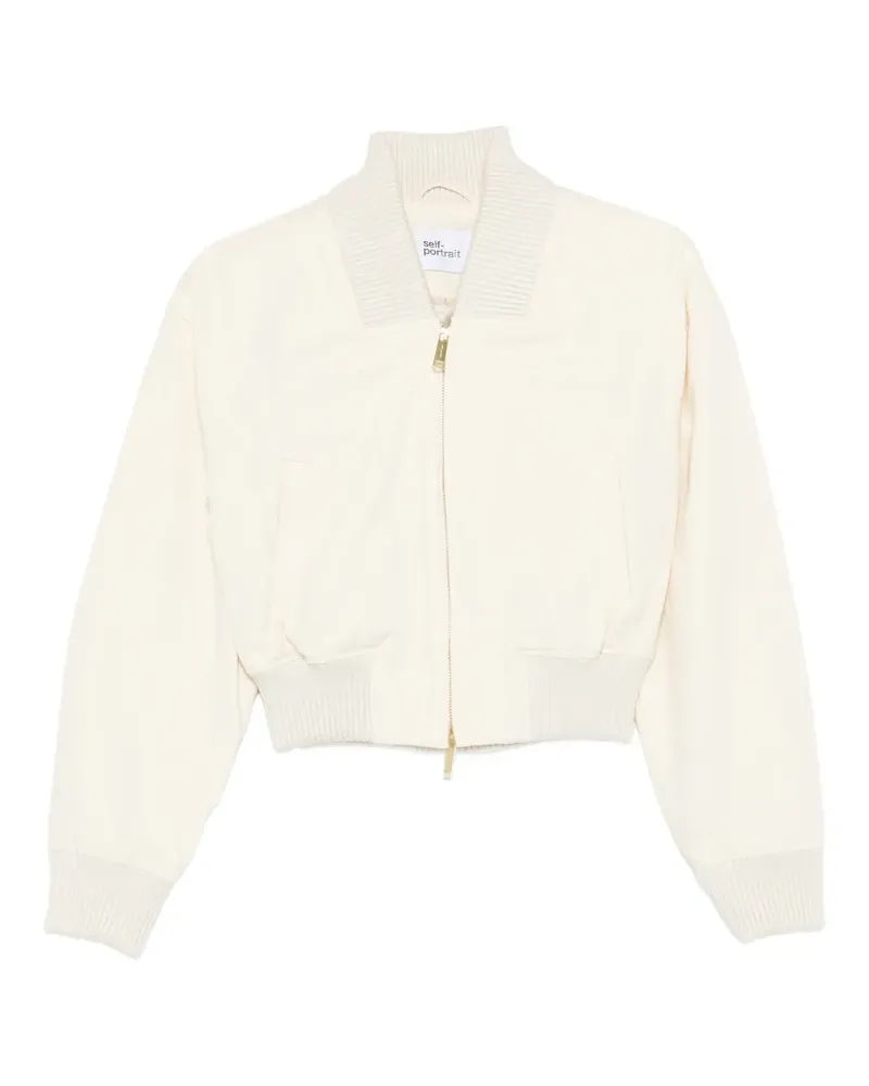 Self-Portrait ribbed-trim zip bomber jacket - Nude Nude