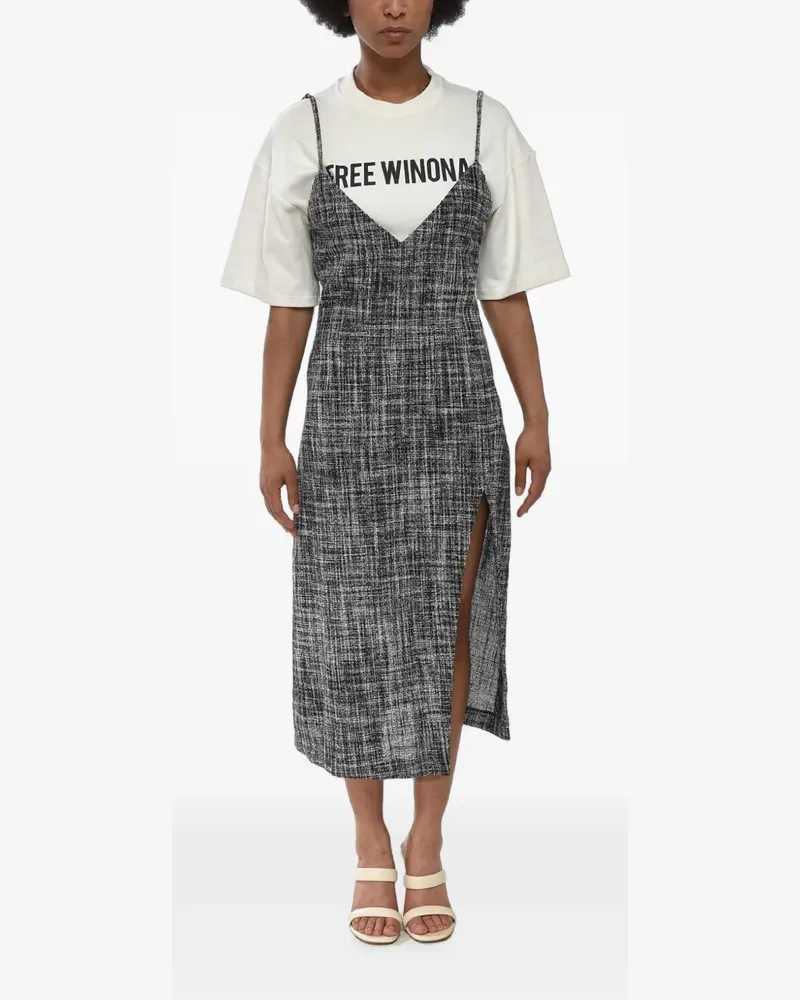 OFF-WHITE tweed-effect layered-design midi dress - Schwarz Schwarz