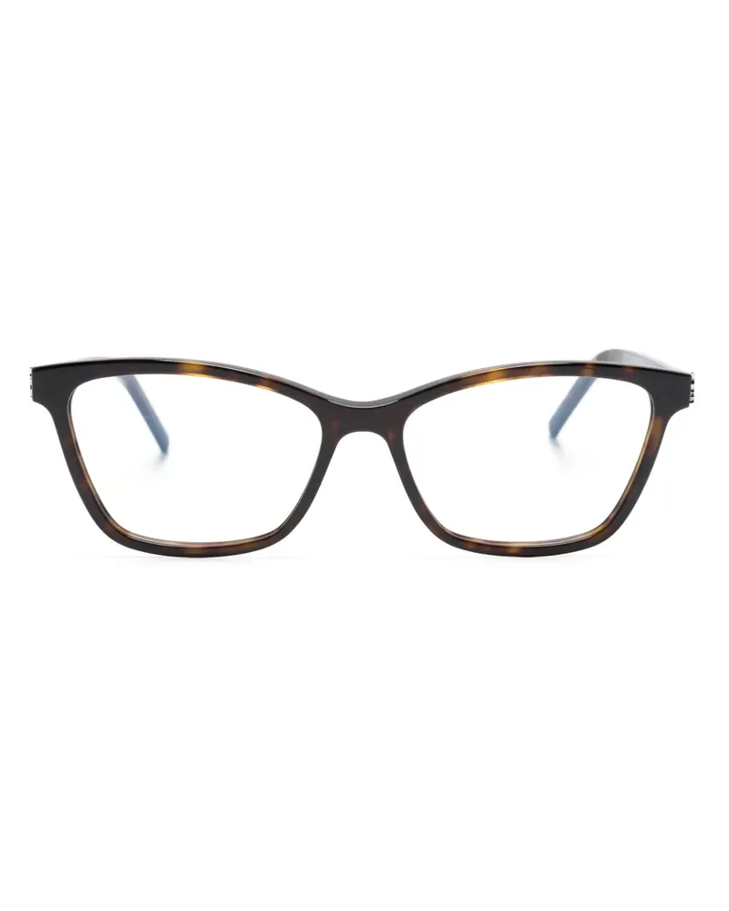 Saint Laurent Eckige Brille mit Logo-Schild - Braun Braun