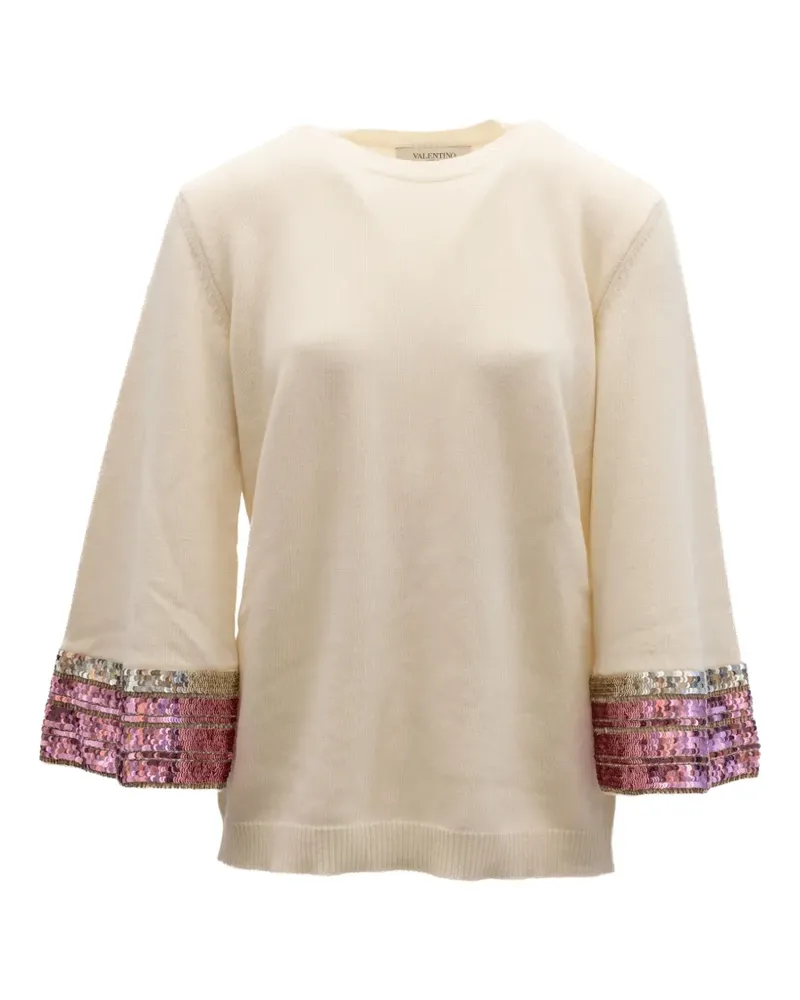 Valentino Garavani sequin-embellished flared-sleeve sweater - Nude Nude