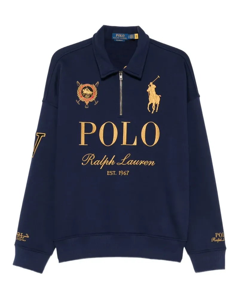 Ralph Lauren Bestickter Pullover mit Viertelreißverschluss - Blau Blau
