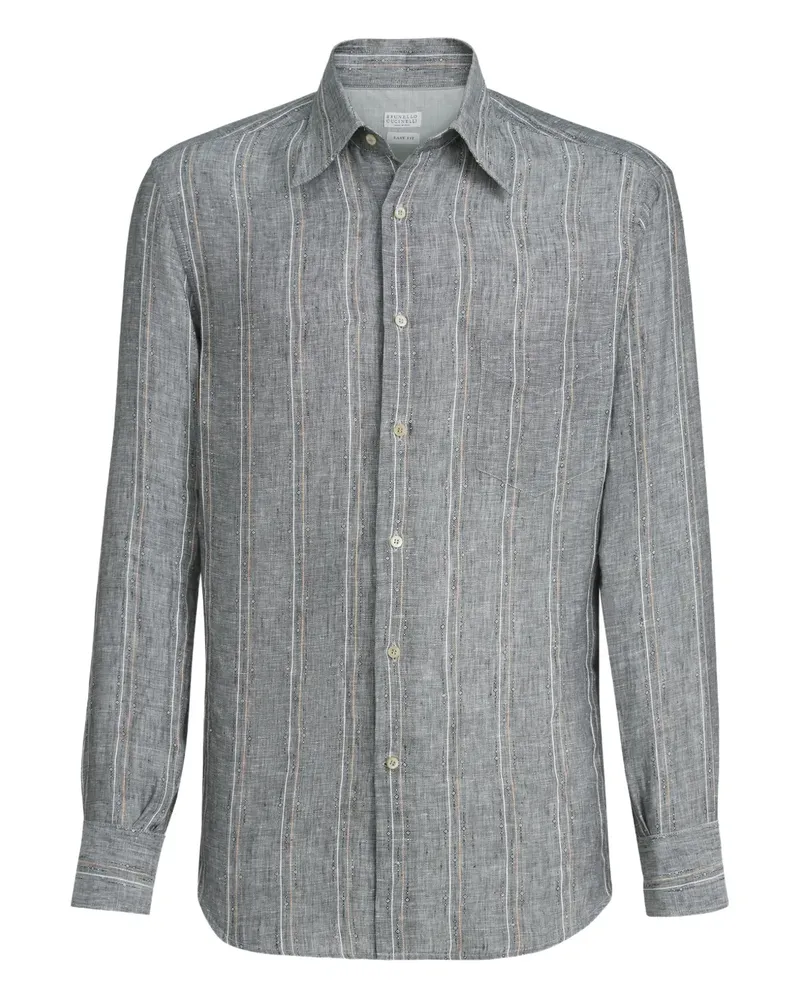 Brunello Cucinelli Gestreiftes Hemd mit Tasche - Grau Grau