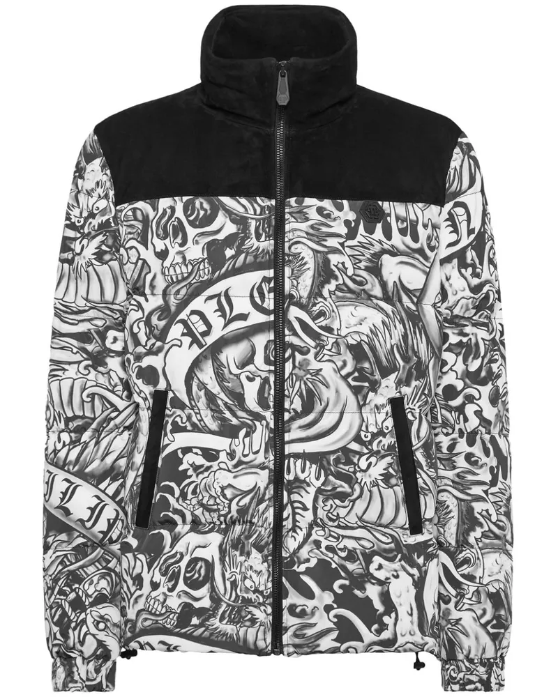Philipp Plein Gesteppte Jacke mit Tattoo-Print - Schwarz Schwarz
