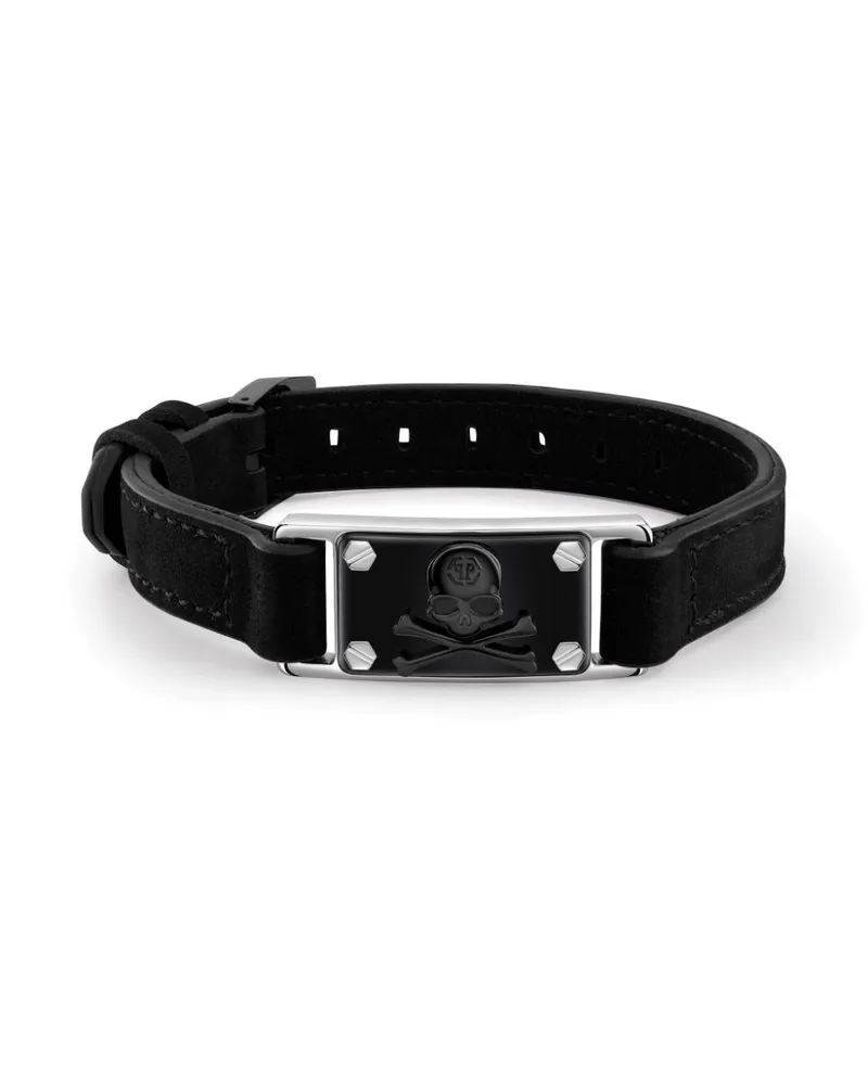 Philipp Plein Totenkopf-Armband aus Leder - Schwarz Schwarz