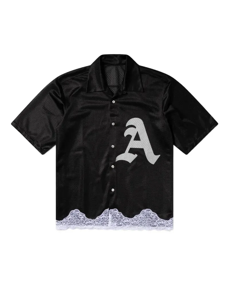 Aries lace-trim logo-detail shirt - Schwarz Schwarz