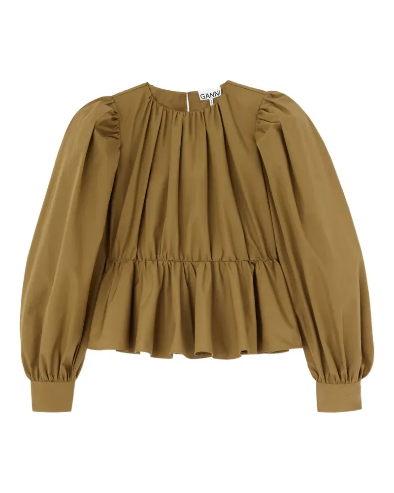 Ganni peplum cotton-poplin blouse - Grün Grün
