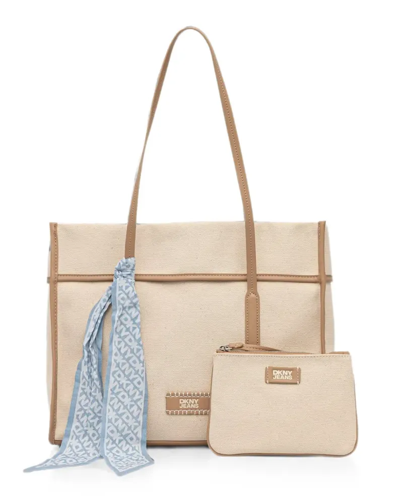 DKNY Dallas scarf-detail logo-patch tote bag - Nude Nude