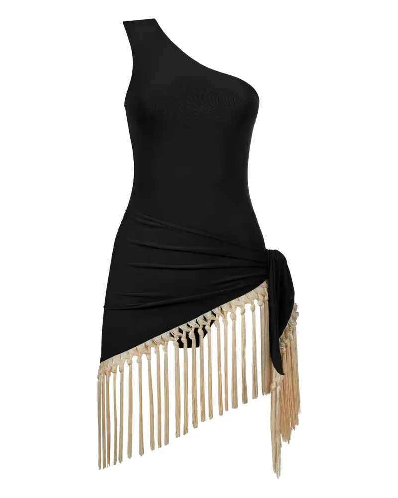 Taller Marmo Yacare One-Shoulder-Badeanzug mit Fransen - Schwarz Schwarz