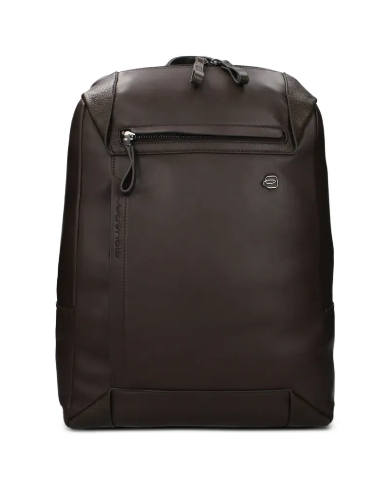 Piquadro logo-plaque leather backpack - Braun Braun