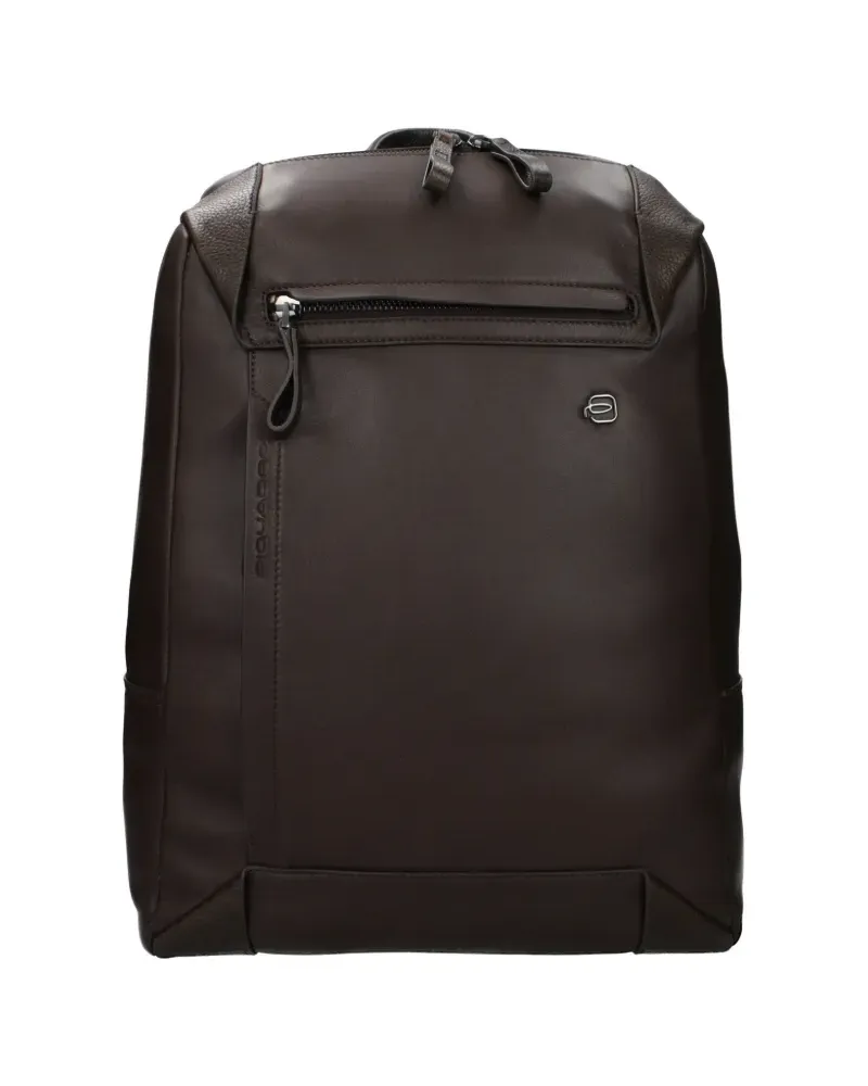 Piquadro logo-plaque leather backpack - Braun Braun