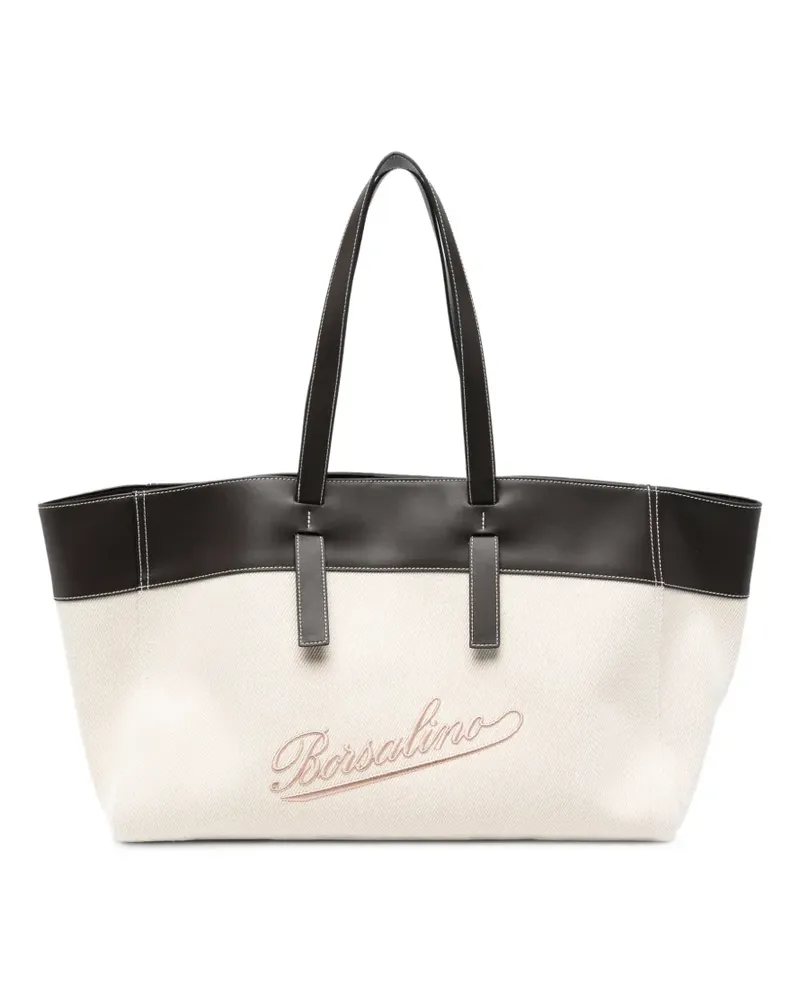 Borsalino Großer Shopper mit Logo-Stickerei - Nude Nude