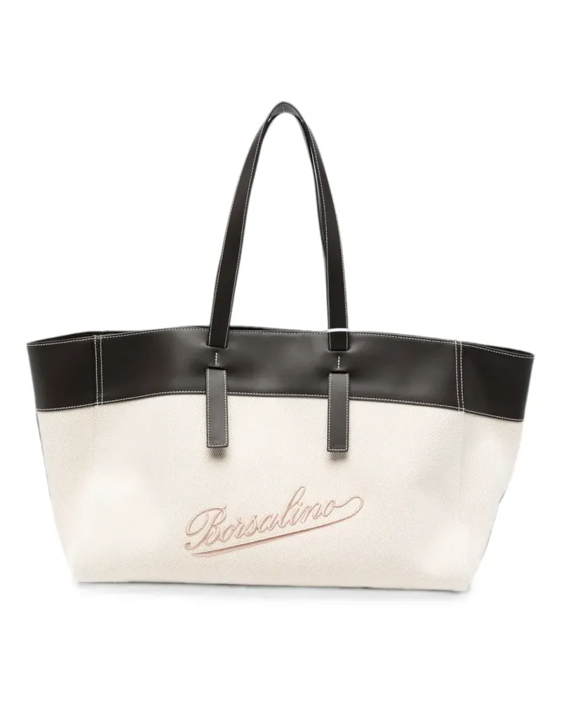 Borsalino large logo-embroidered tote bag - Nude Nude