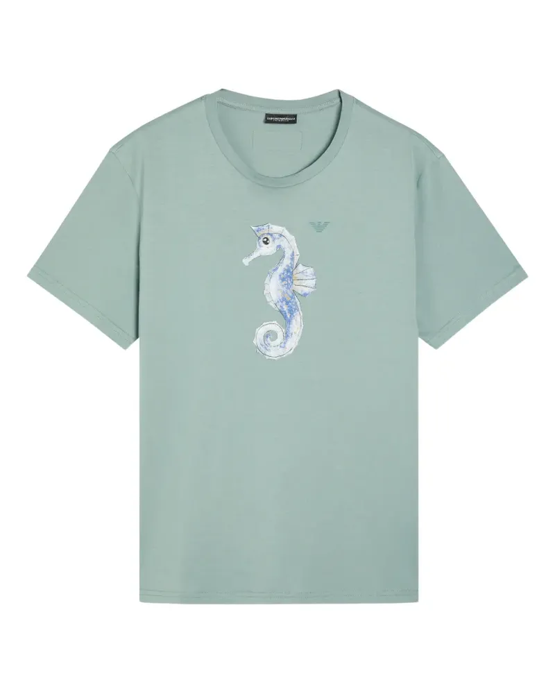 Emporio Armani seahorse-embroidered T-shirt - Blau Blau
