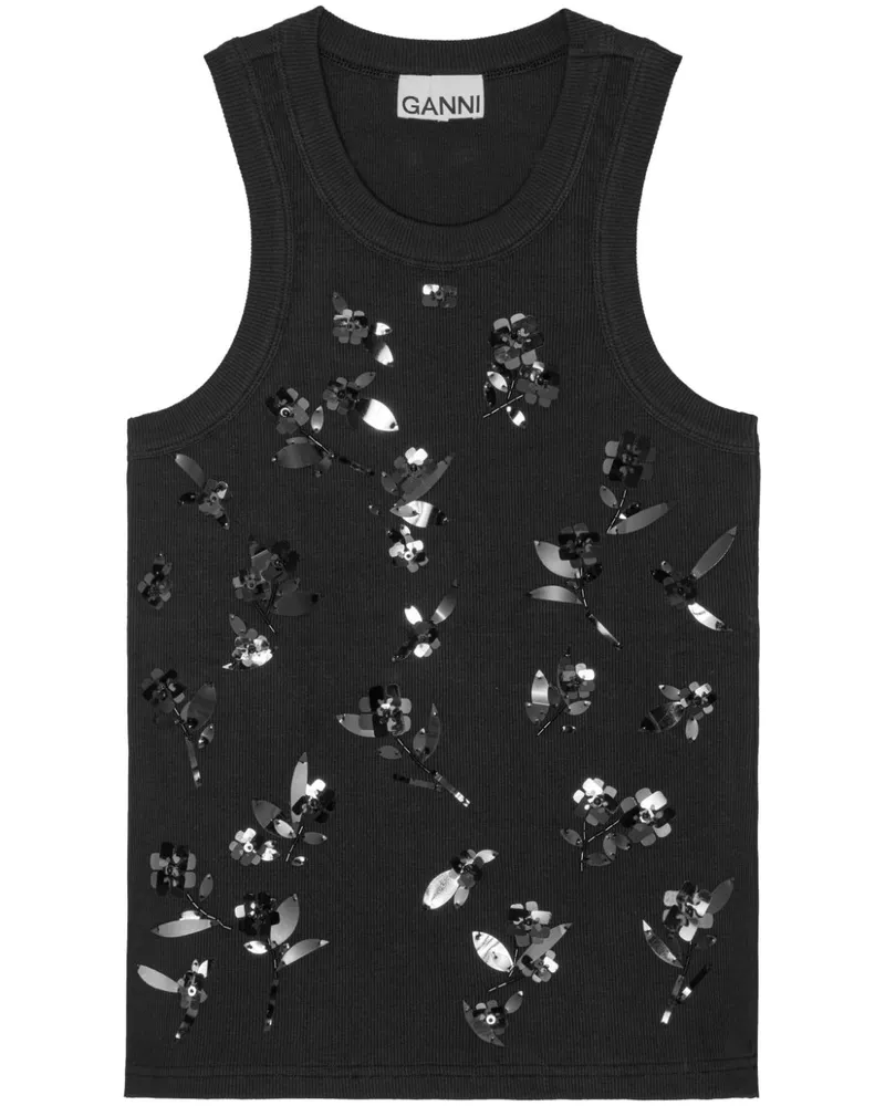 Ganni Geripptes Tanktop - Schwarz Schwarz
